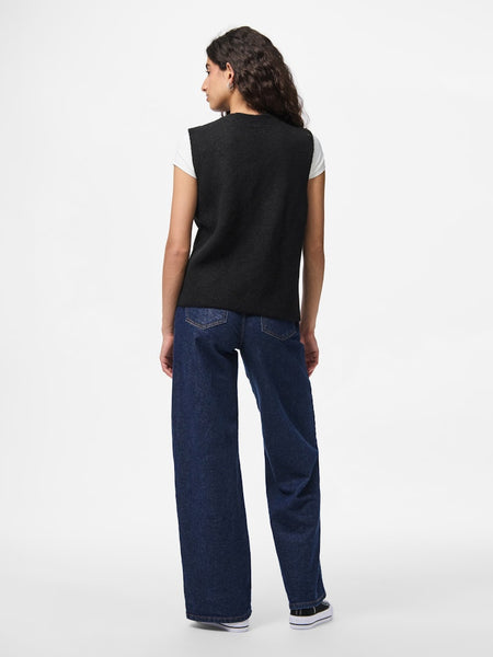 PIECES Knitted Reversible Tie Vest in Black