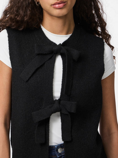 PIECES Knitted Reversible Tie Vest in Black
