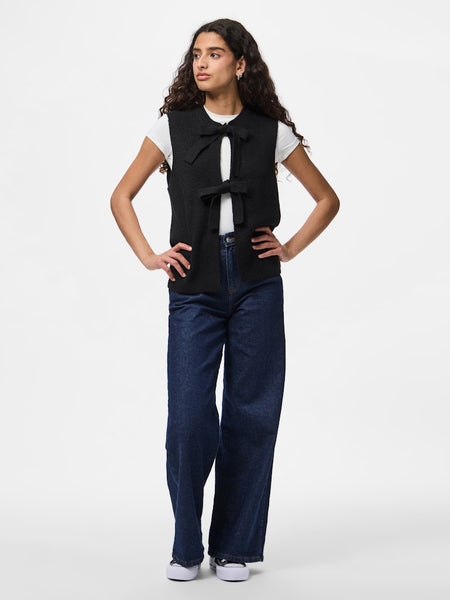 PIECES Knitted Reversible Tie Vest in Black