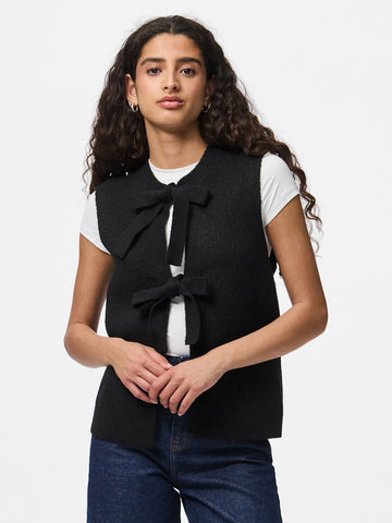 PIECES Knitted Reversible Tie Vest in Black
