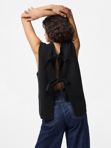 PIECES Knitted Reversible Tie Vest in Black