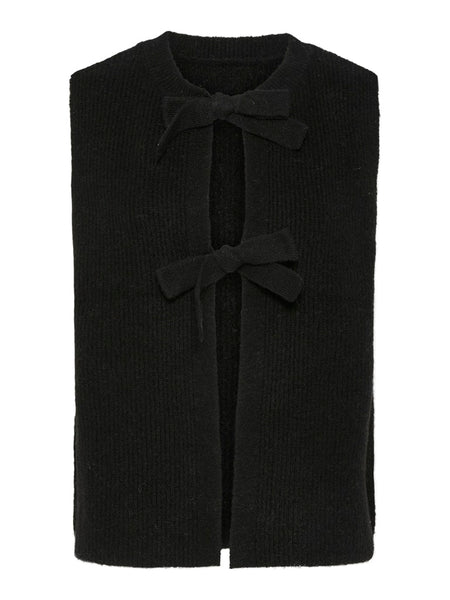PIECES Knitted Reversible Tie Vest in Black