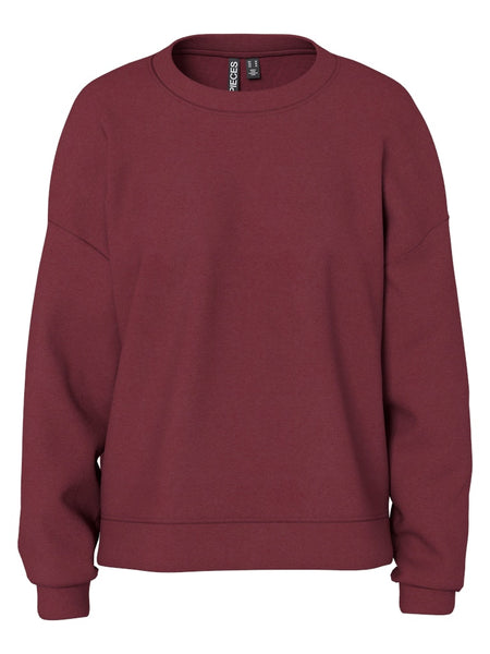 PIECES Round Neck Sweatshirt in Burgundy