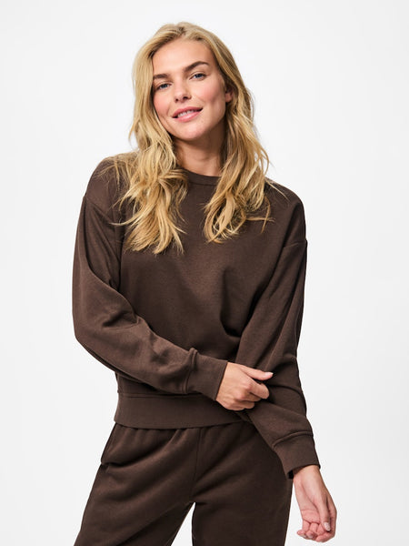 PIECES Round Neck Sweatshirt in Brown
