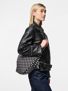 Pieces Large Checked Bum Bag in Black