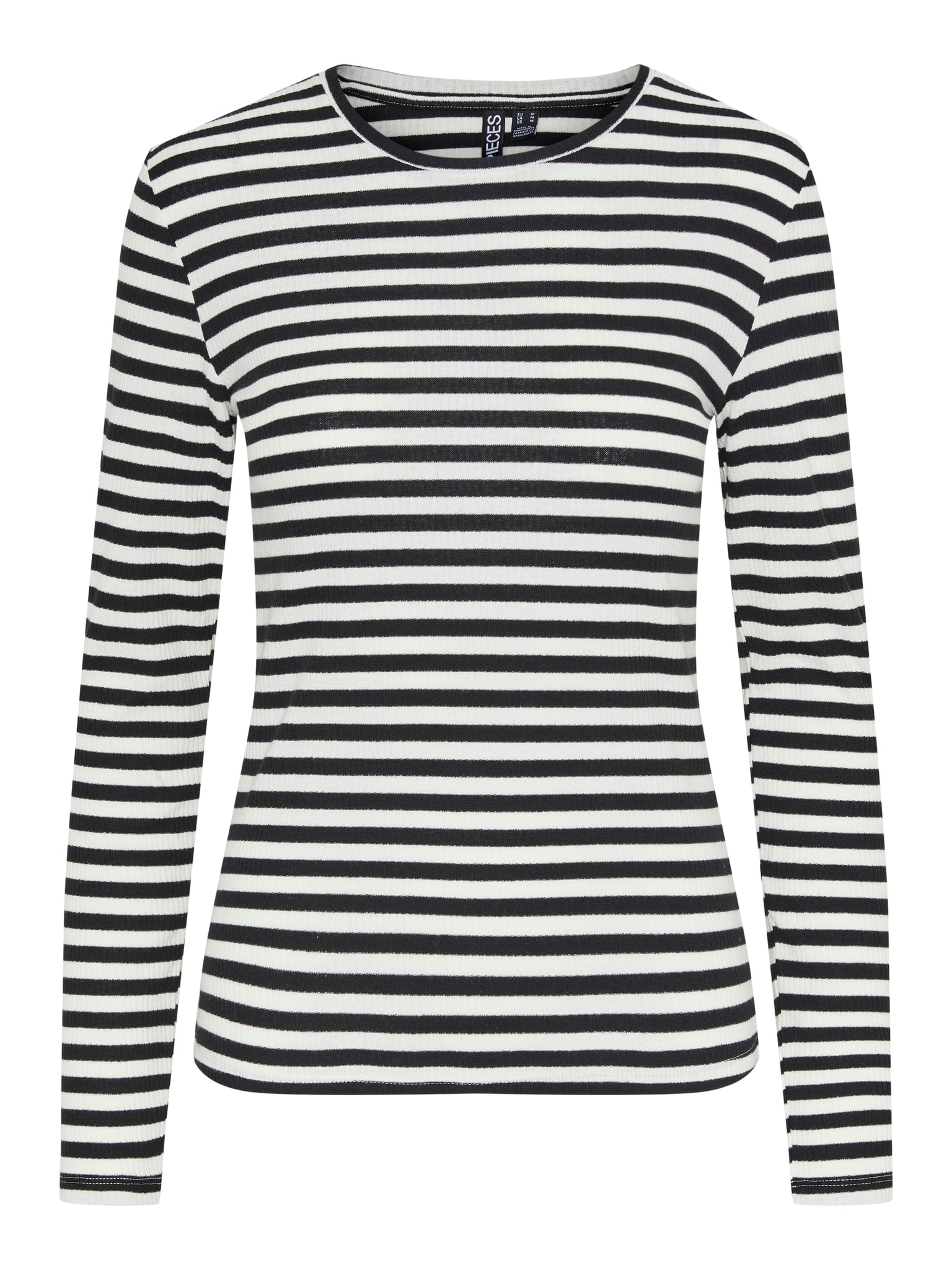 Pieces Long Sleeve Striped Top in Black