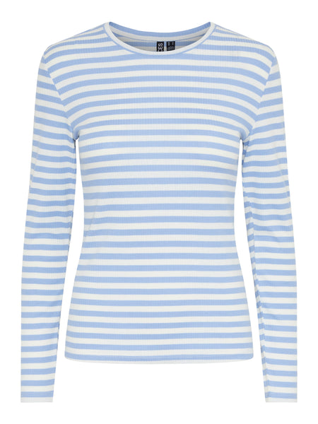 Pieces Long Sleeve Striped Top in Blue