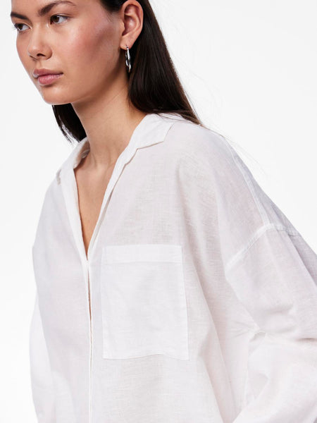 Pieces Oversized V-Neck Shirt in White