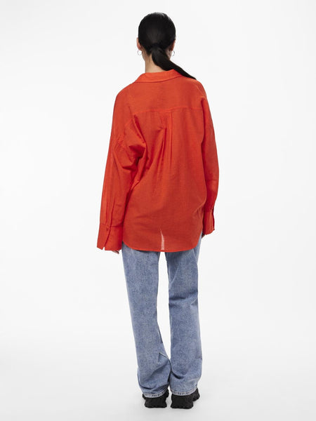 Pieces Oversized V-Neck Shirt in Red