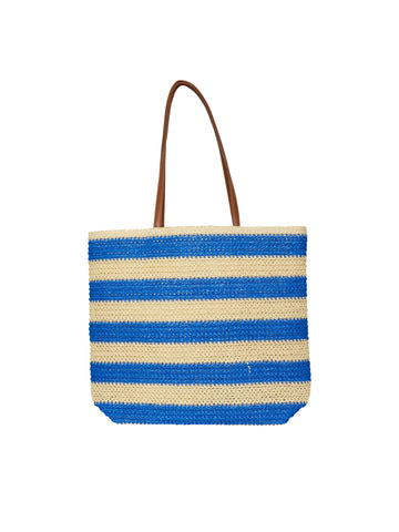 Pieces Striped Straw Shoulder Bag in Blue