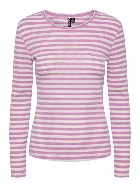 Pieces Long Sleeve Striped Top in Pink