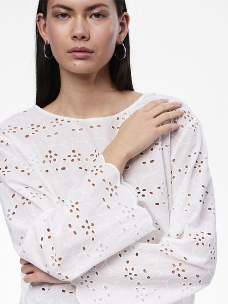 Pieces Embroidered Scallop Detail Top in White