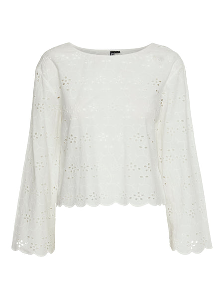 Pieces Embroidered Scallop Detail Top in White