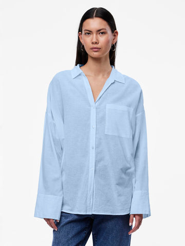 Pieces Oversized V-Neck Shirt in Blue