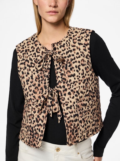 Pieces Quilted Leopard Print Tie Gilet