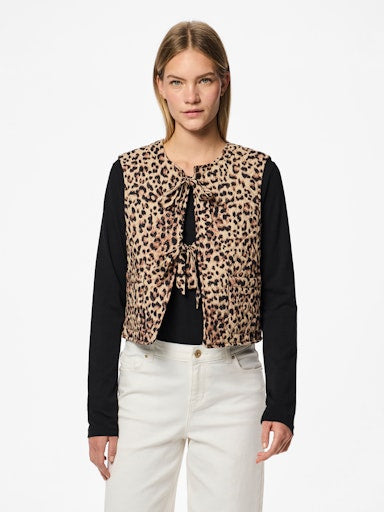 Pieces Quilted Leopard Print Tie Gilet