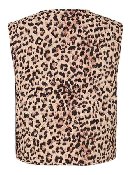 Pieces Quilted Leopard Print Tie Gilet