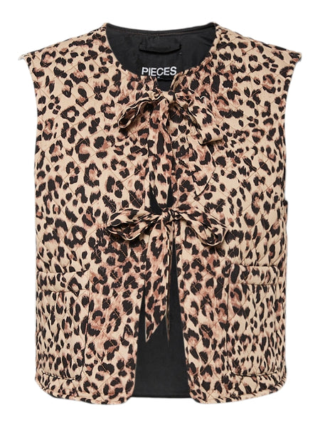 Pieces Quilted Leopard Print Tie Gilet