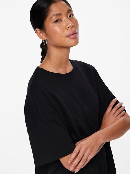 PIECES Short Sleeve Sweatshirt in Black