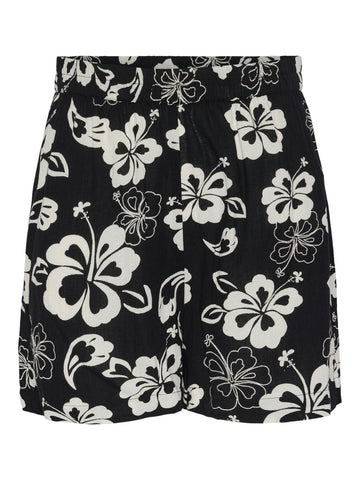 Pieces Floral High Waisted Shorts in Black