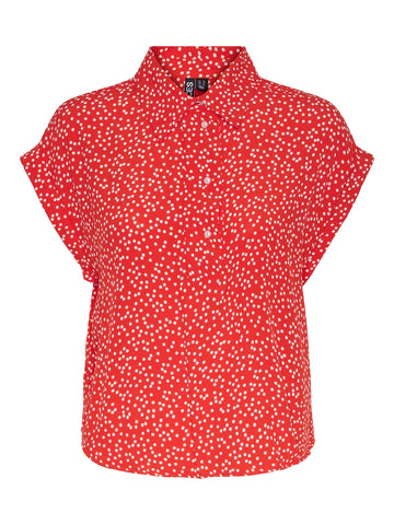 Pieces Short Sleeve Polka Dot Shirt in Red