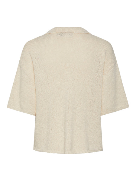 Pieces Knitted Short Sleeve Shirt in Cream