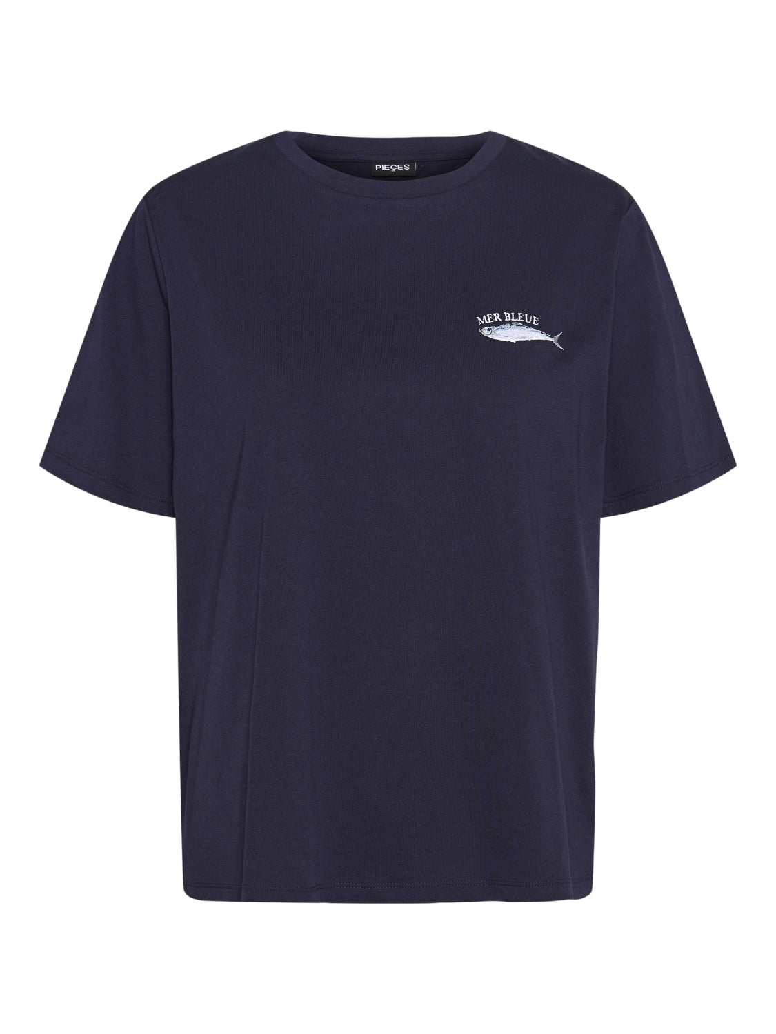 Pieces Embroidered Mackerel T-Shirt in Navy