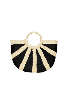 Pieces Patterned Straw Bag in Black