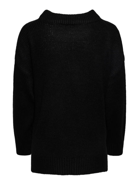 Pieces Printed O-Neck Knit Jumper in Black
