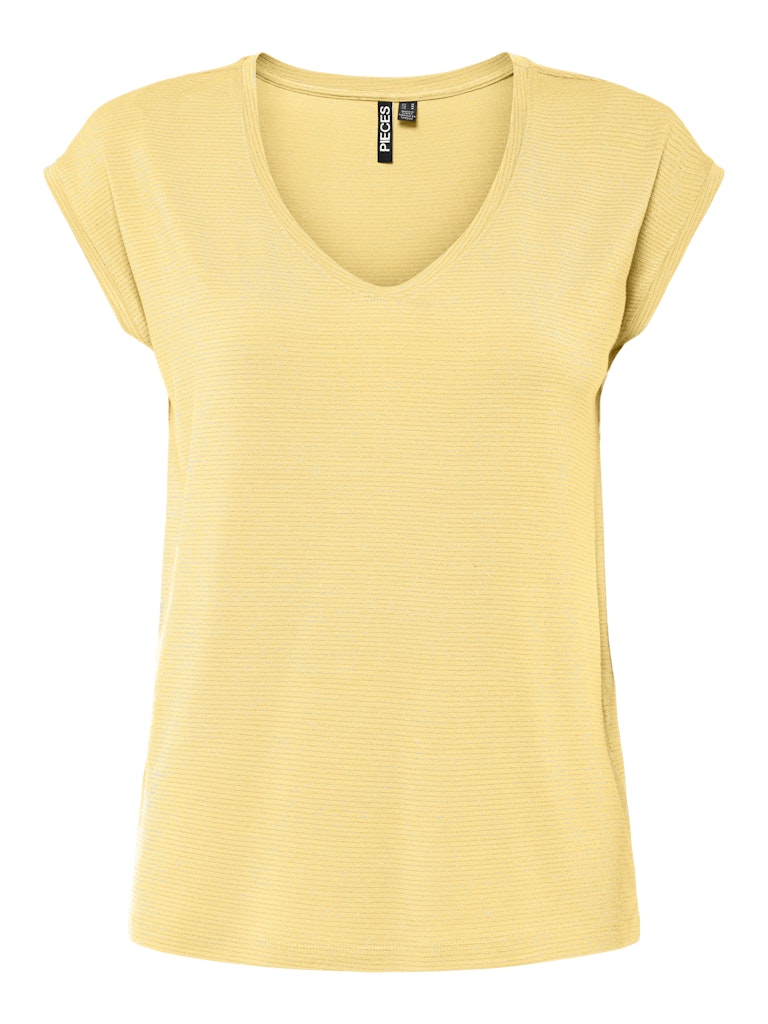 Pieces Striped Lurex T-Shirt in Yellow