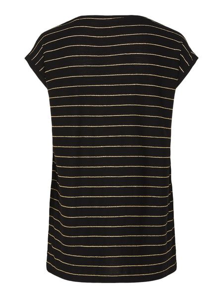 Pieces Striped Gold Lurex T-Shirt in Black