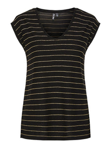 Pieces Striped Gold Lurex T-Shirt in Black