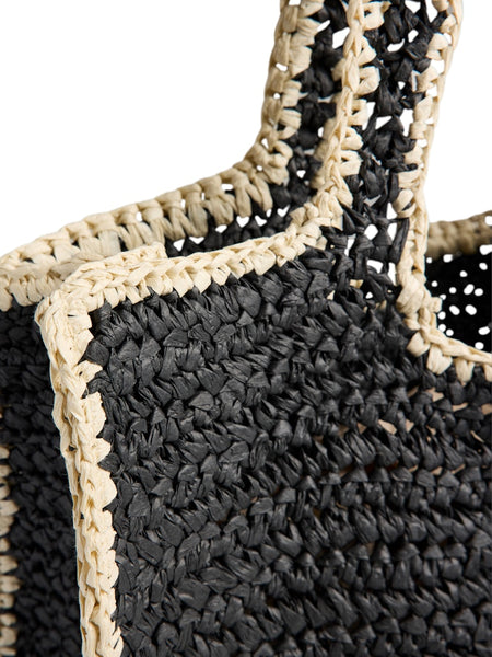 PIECES Contrast Edge Straw Shoulder Bag