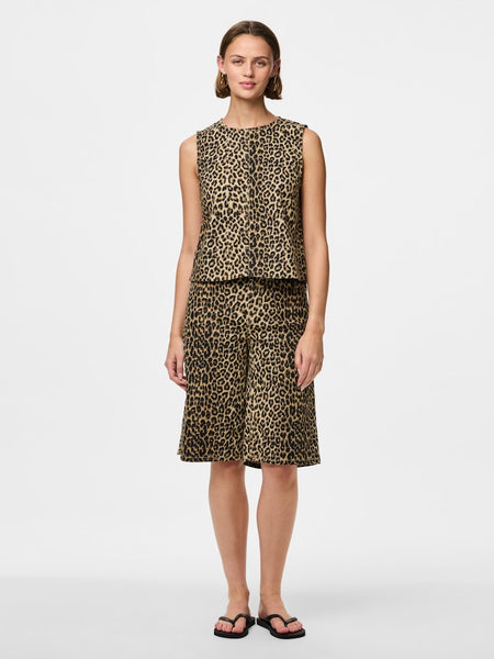 Pieces Leopard Print Sleeveless Denim Top