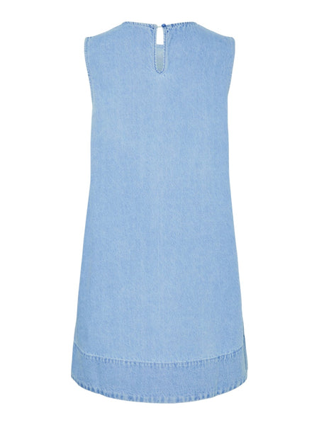 PIECES Sleeveless Short Denim Dress in Light Blue