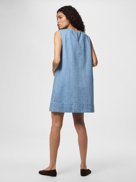 PIECES Sleeveless Short Denim Dress in Light Blue