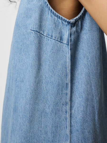 PIECES Sleeveless Short Denim Dress in Light Blue