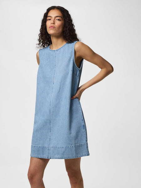 PIECES Sleeveless Short Denim Dress in Light Blue