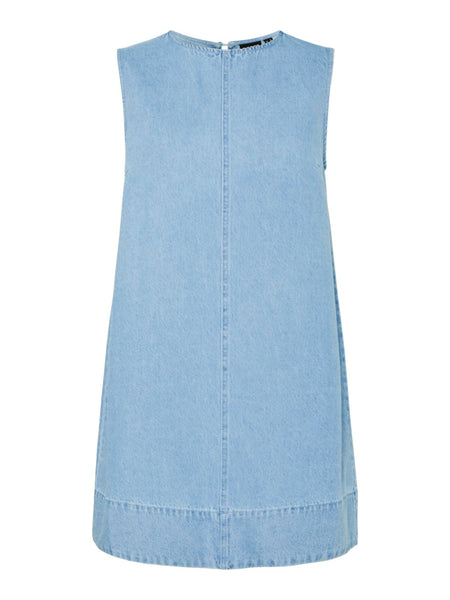 PIECES Sleeveless Short Denim Dress in Light Blue