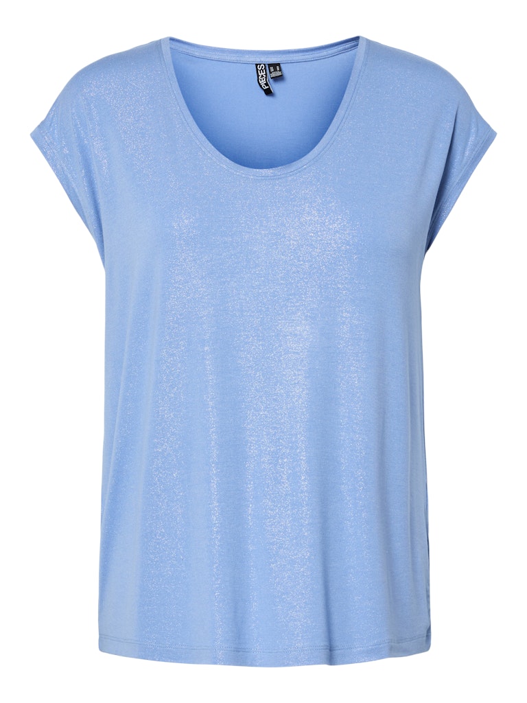 PIECES Short Sleeve Glitter Top in Blue