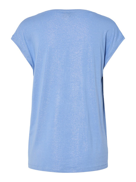 PIECES Short Sleeve Glitter Top in Blue