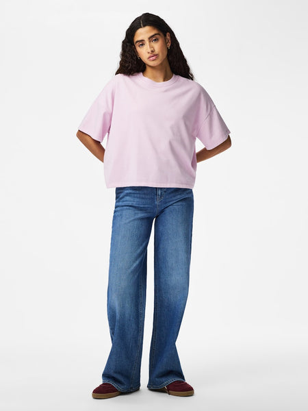 PIECES Short Sleeve Sweatshirt in Pink