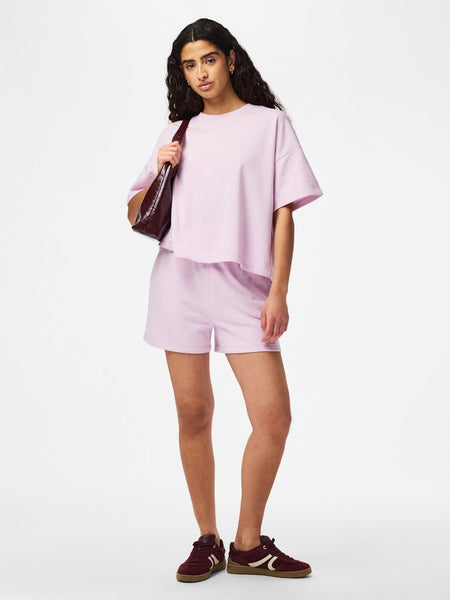PIECES Short Sleeve Sweatshirt in Pink