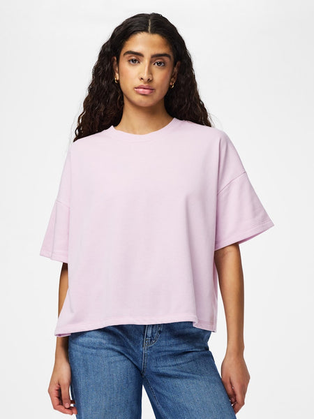 PIECES Short Sleeve Sweatshirt in Pink