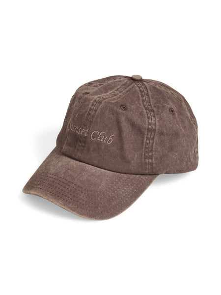 PIECES Embroidered "Sunset Club" Cap in Brown