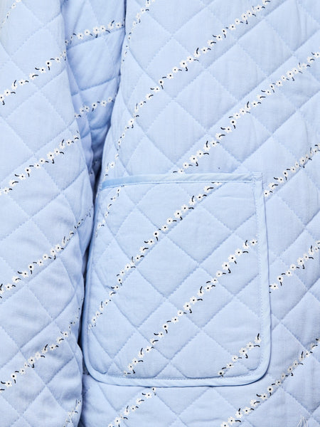 PIECES Floral Quilted Jacket in Blue