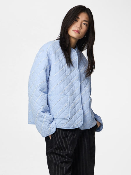 PIECES Floral Quilted Jacket in Blue