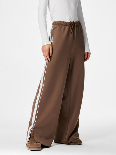 PIECES Side Stripe Wide Leg Joggers in Brown