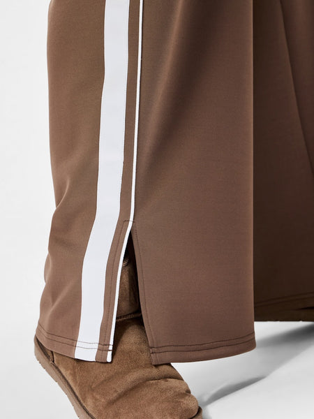 PIECES Side Stripe Wide Leg Joggers in Brown