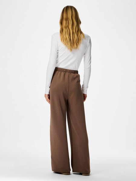 PIECES Side Stripe Wide Leg Joggers in Brown